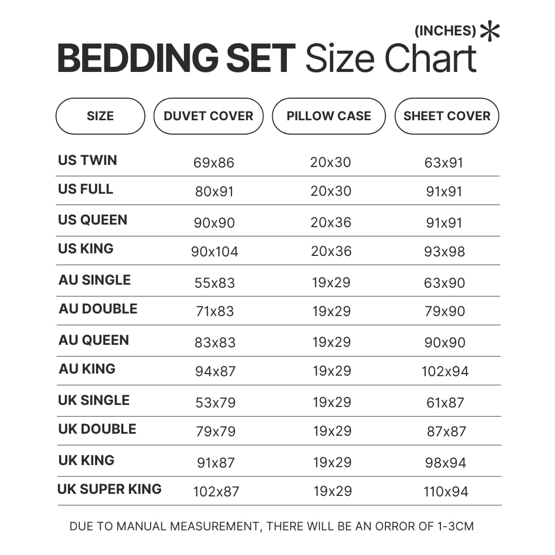 Beding Set Size Chart - Mega Man Store