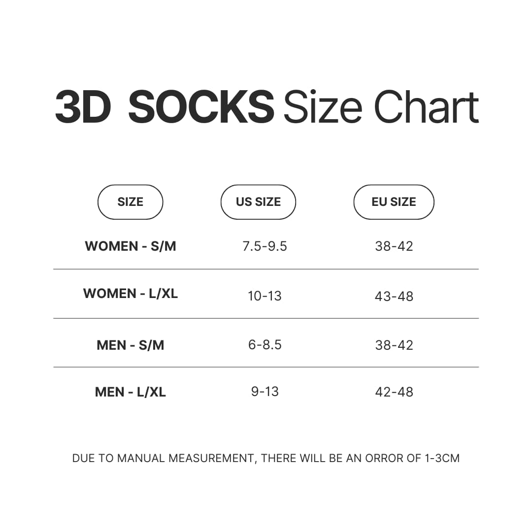 3D Socks Size Chart - Mega Man Store