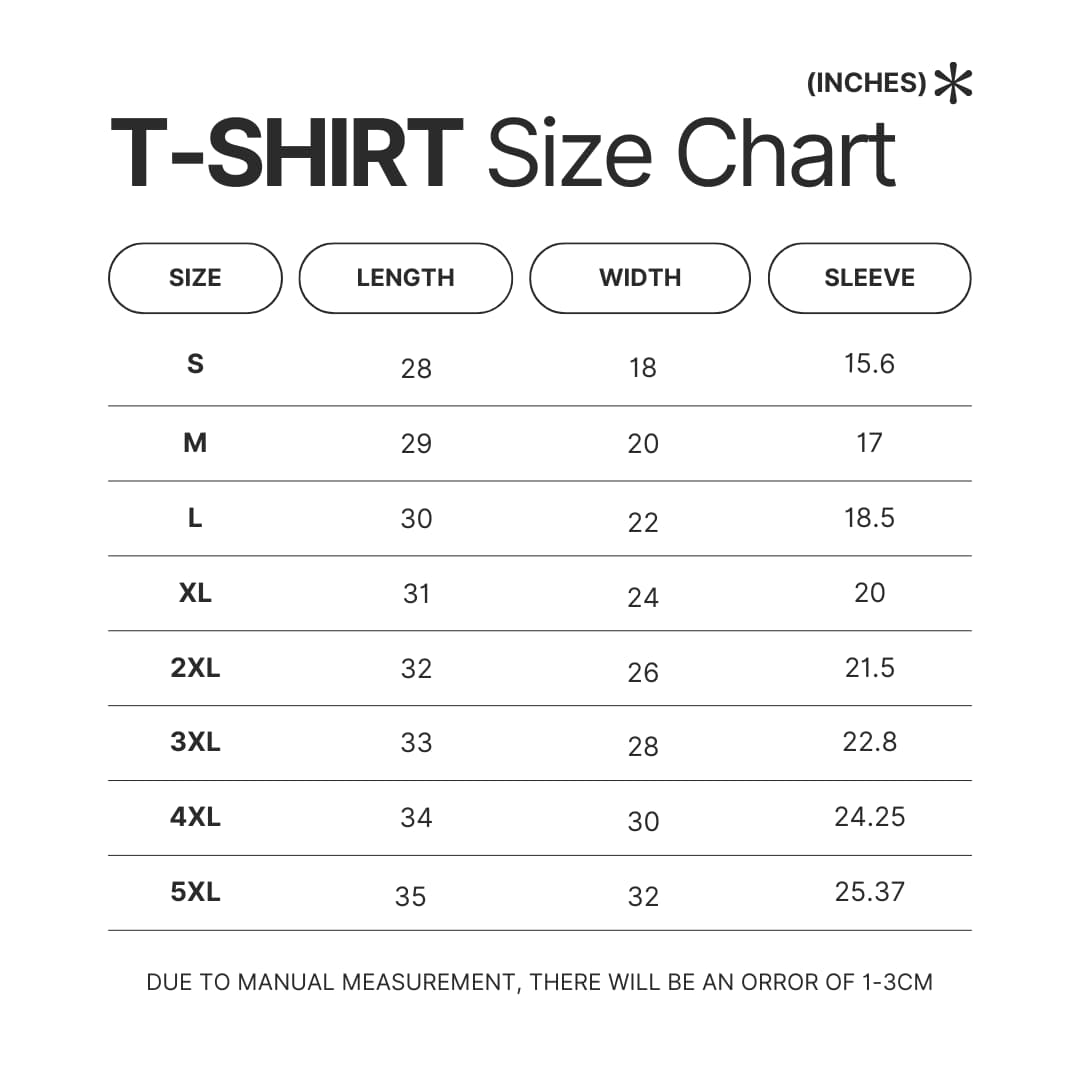 T shirt Size Chart - Mega Man Store