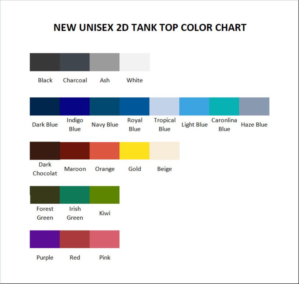 tank top color chart - Mega Man Store